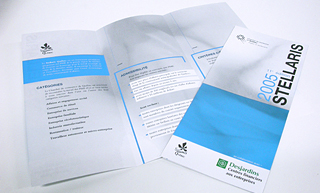Transistor design : graphic design, Chambre de commerce de Québec , Leaflet for Stellaris 2005 competition.