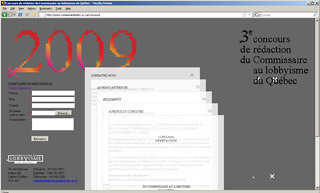 Transistor design : conception site web, Commissaire au Lobbyisme du Québec , Site web pour le concours de rédaction 2009 du Commissaire au Lobbyisme du Québec